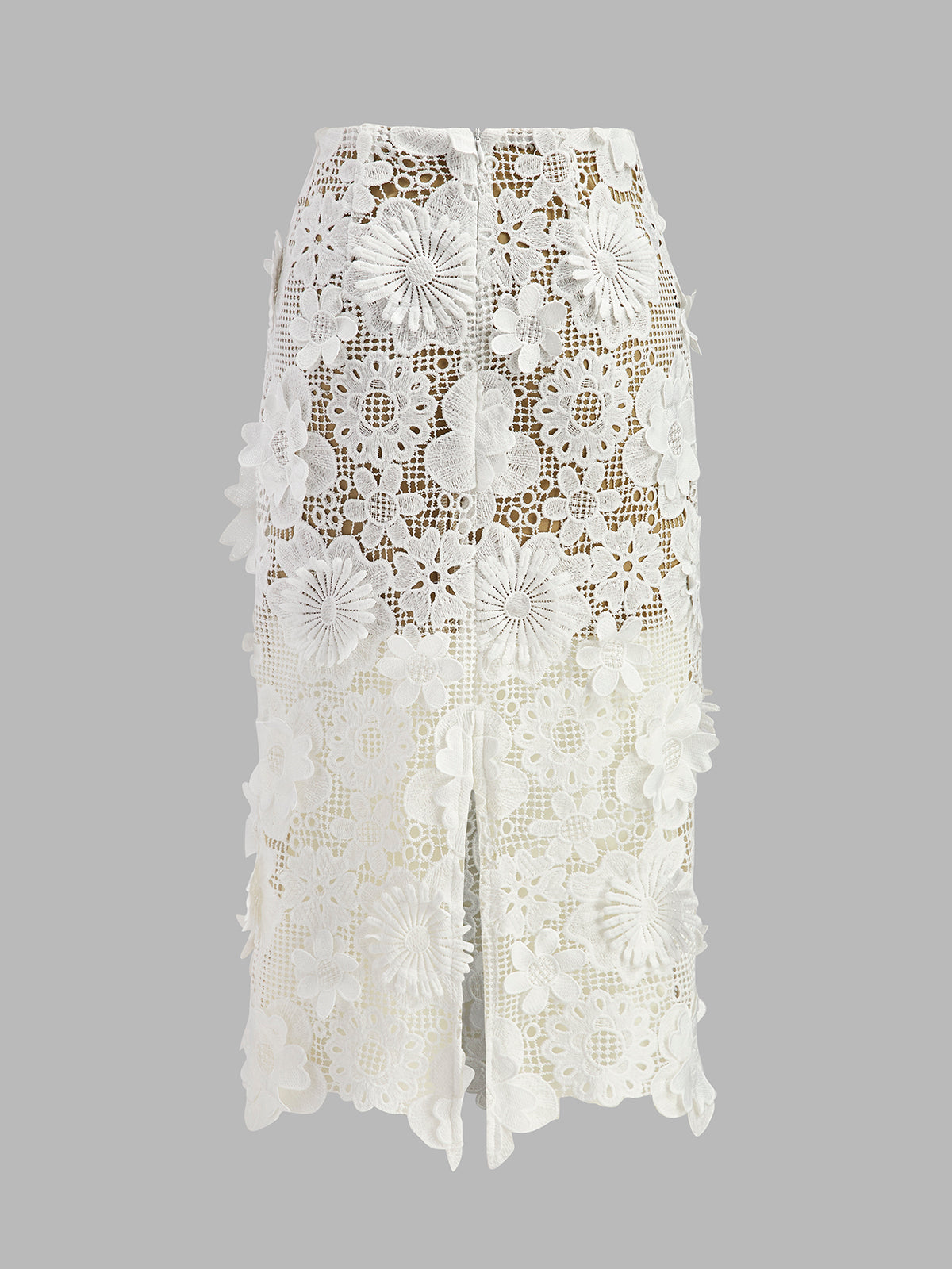 Şık Asimetrik Çiçek Desenli Dantel Üst ve Etek Takımı