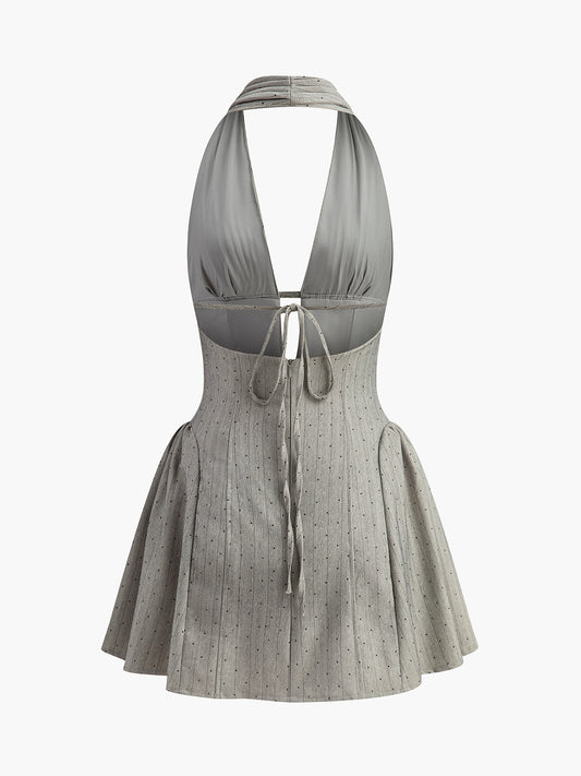 Şık Sırt Bağlamalı Sırt Dekolteli Plise Abiye Elbise