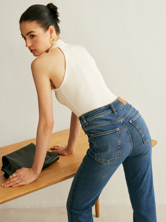 Şık Çiçek Yaka Halter Bluz