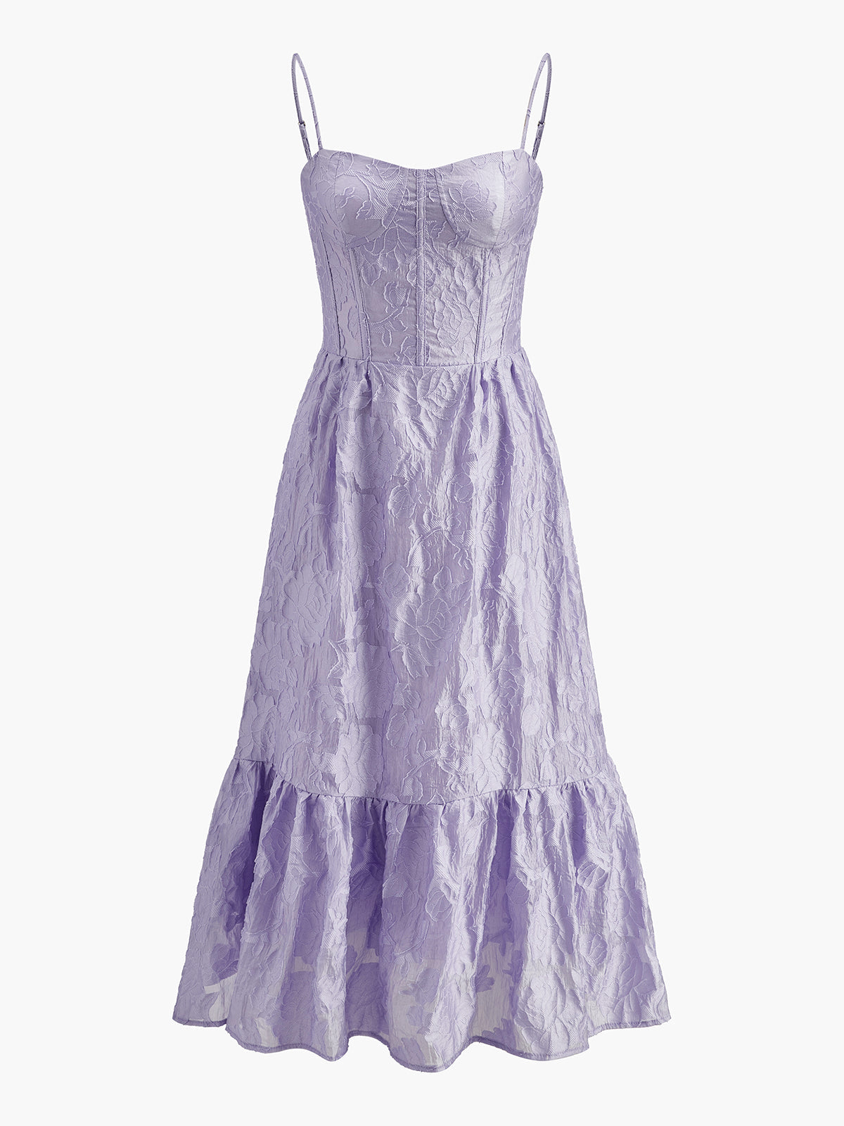 Çiçek Desenli Jakarlı Korse Maxi Elbise Mor Arkası Açık