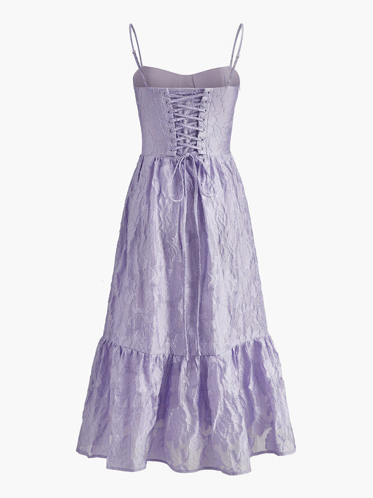 Çekici Çiçek Desenli Jakarlı Korse Elbise