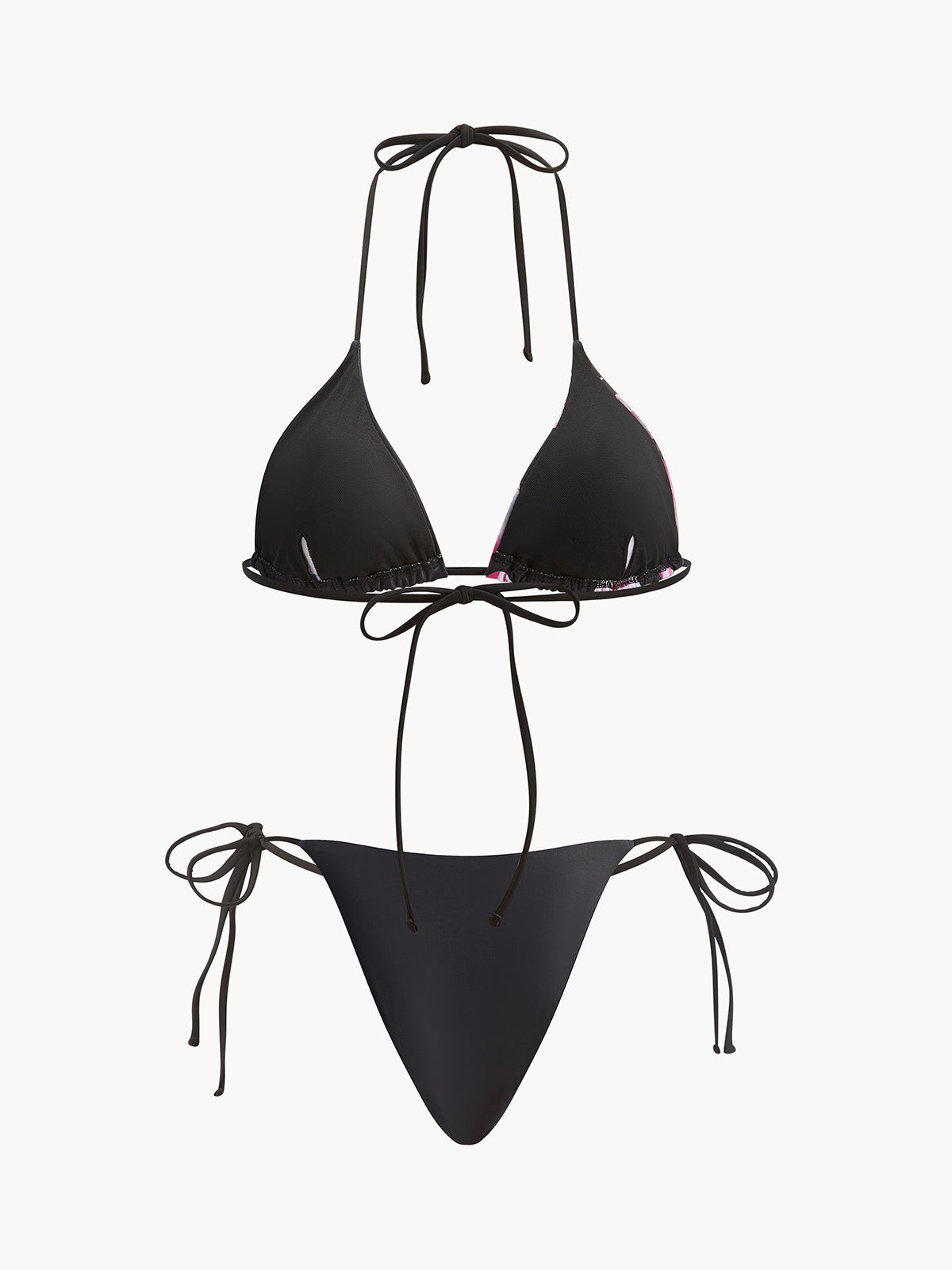 Çiçekli Bikini Takımı File Etek Siyah Pembe