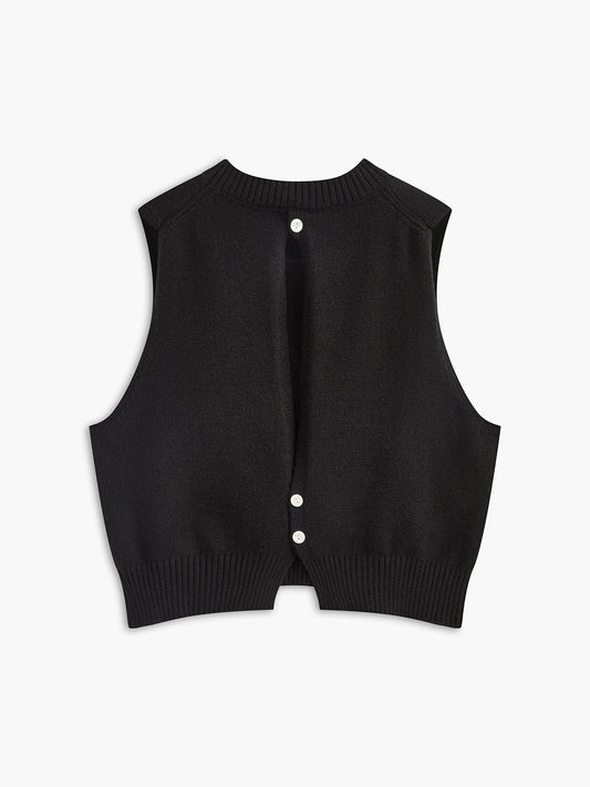 Şık Çiçekli Düğme Arkası Triko Yelek