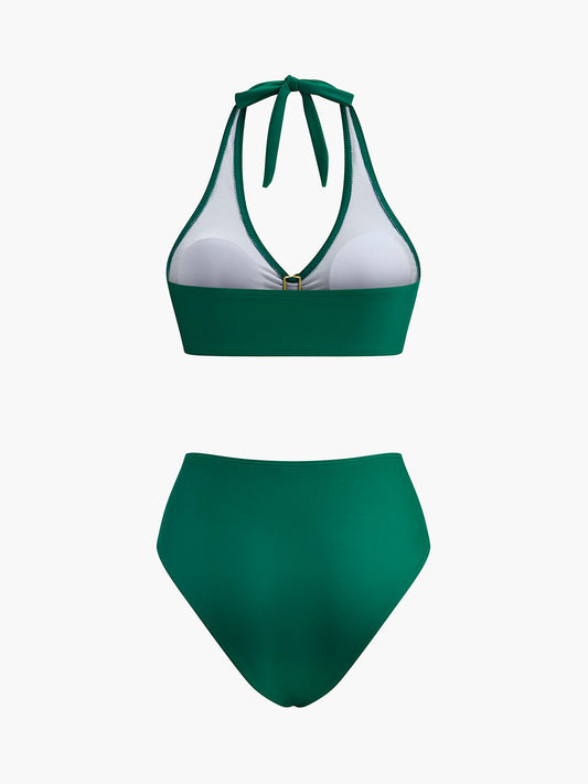 Şık Metal Çiçek Detaylı Halter Bikini Takımı