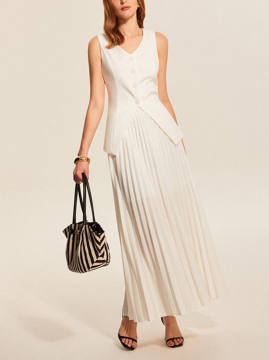 Şık Düğümlü Yelek ve Akışkan Pliseli Etek Takımı