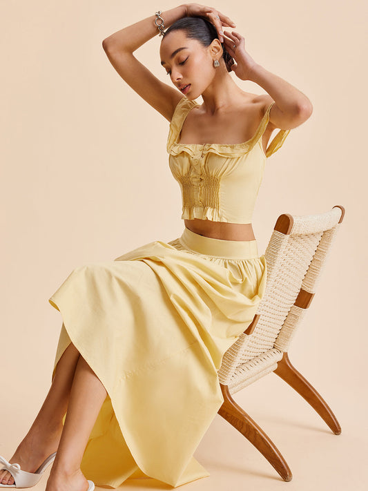 Şık Volanlı Crop Top ve Etek Takımı