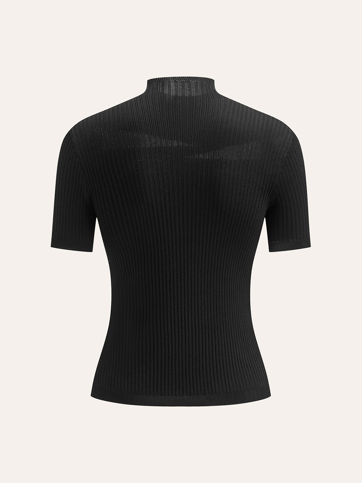 Yarı Şeffaf Ribana Triko Bluz Siyah Dar Kesim