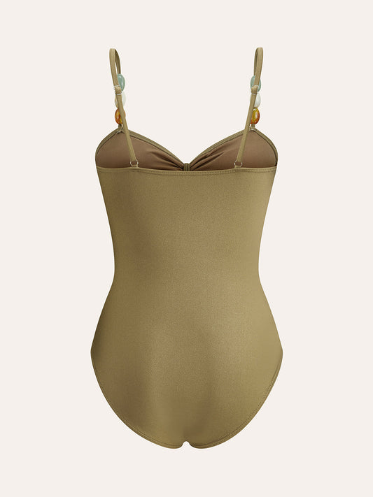 Çarpıcı Boncuklu Kesik Tek Parça Mayo