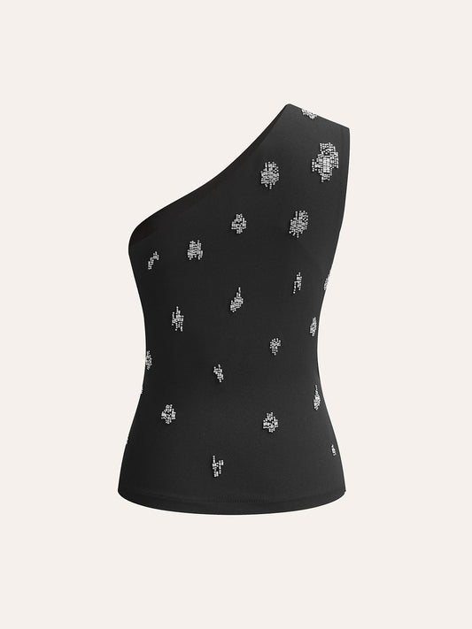 Şık Tek Omuzlu Süslemeli Bluz