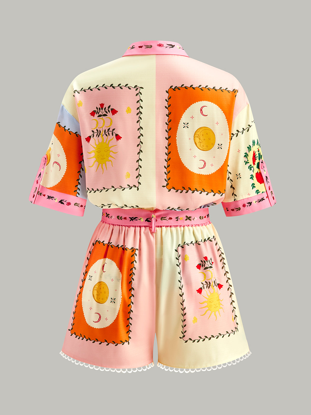 Çiçekli Kemerli Şort Takım Çok Renkli