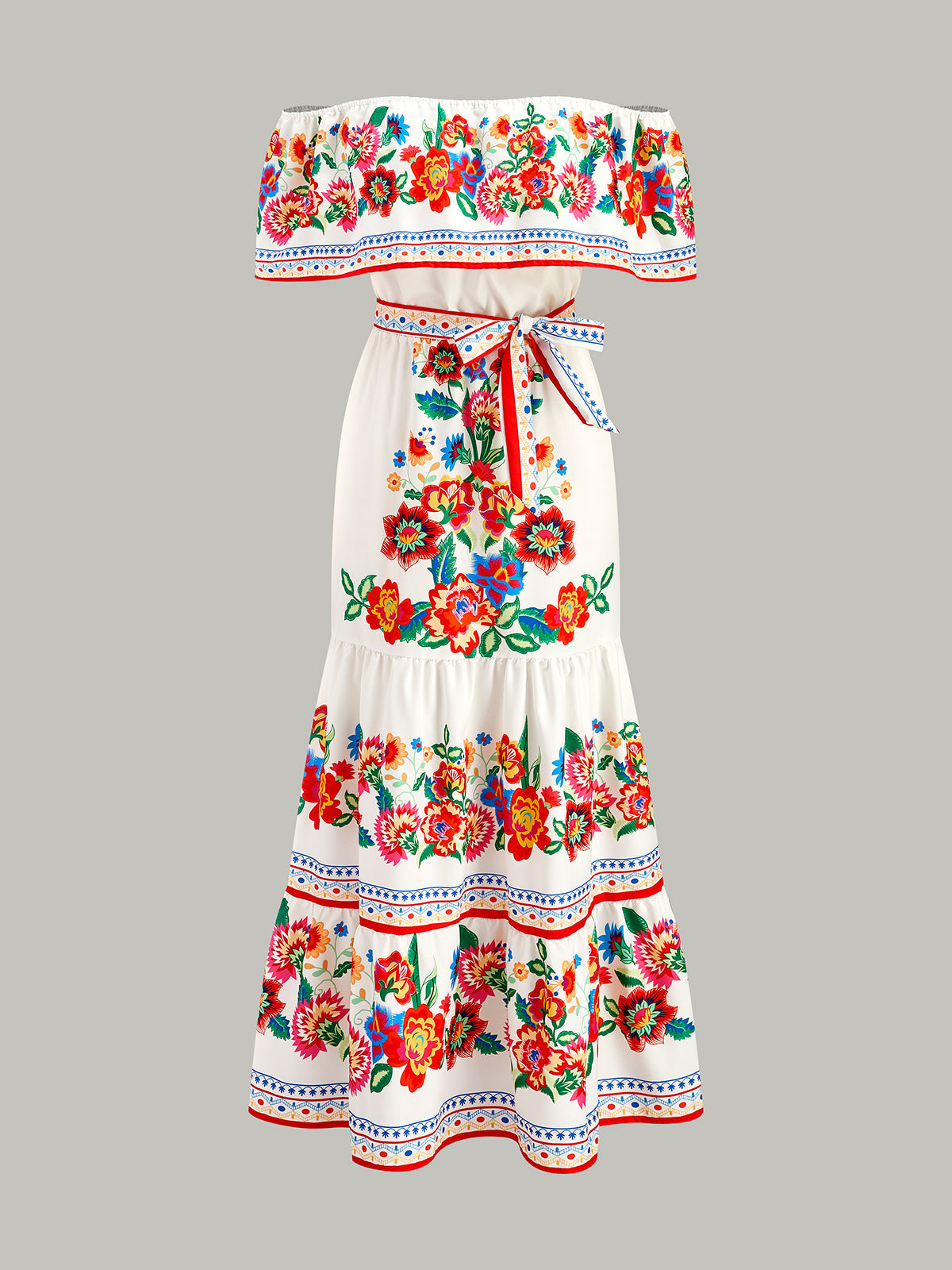 Çiçekli Kuşaklı Askılı Maxi Elbise Çok Renkli