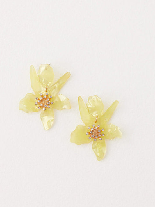 Muhteşem Çiçek Küpeleri Işıldayan Rhinestone'larla Süslenmiş