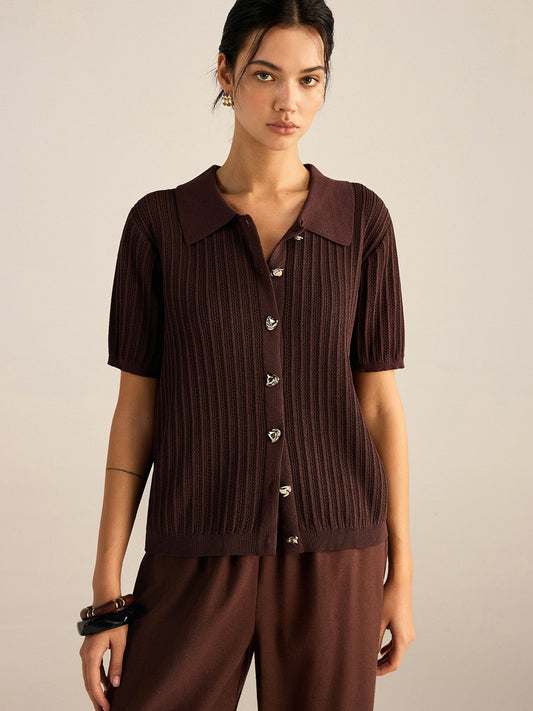 Kemikli Örgü Polo Yaka Hırka