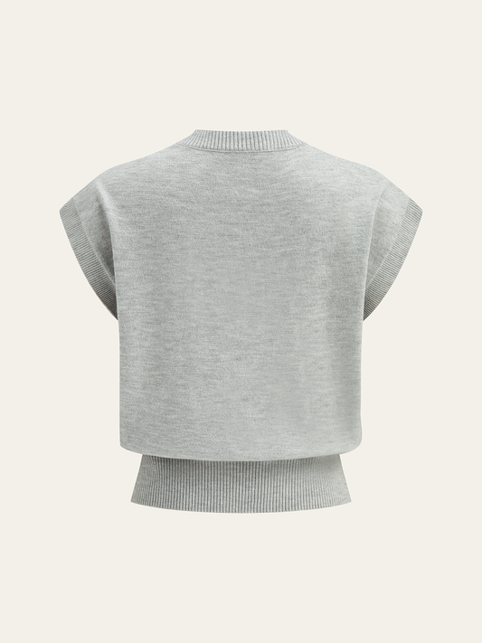 Çiçek Appliğe Kap-Sleeve Örgü Üst