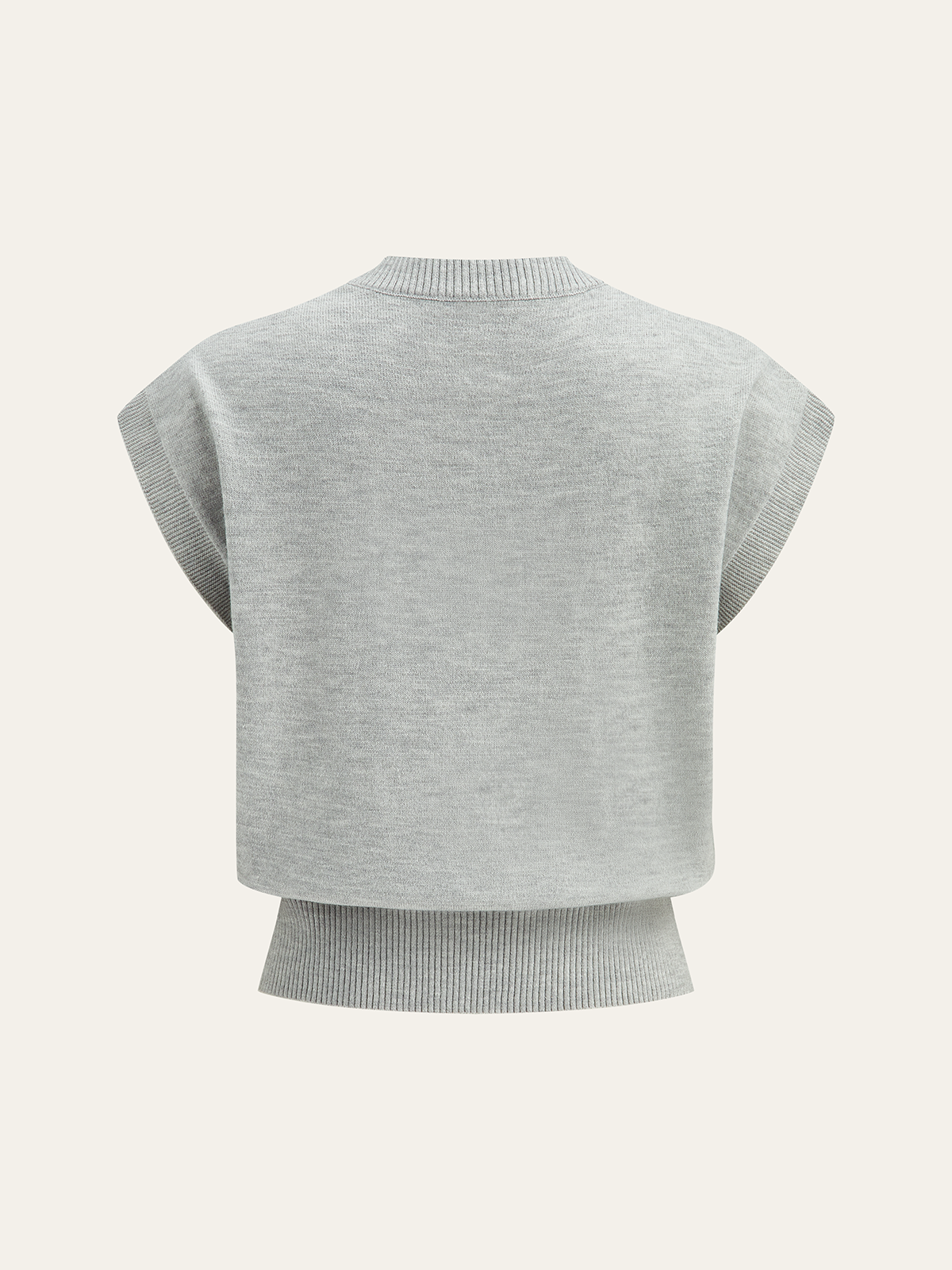 Çiçek Appliğe Kolsuz Triko Üst Gri Regular Fit