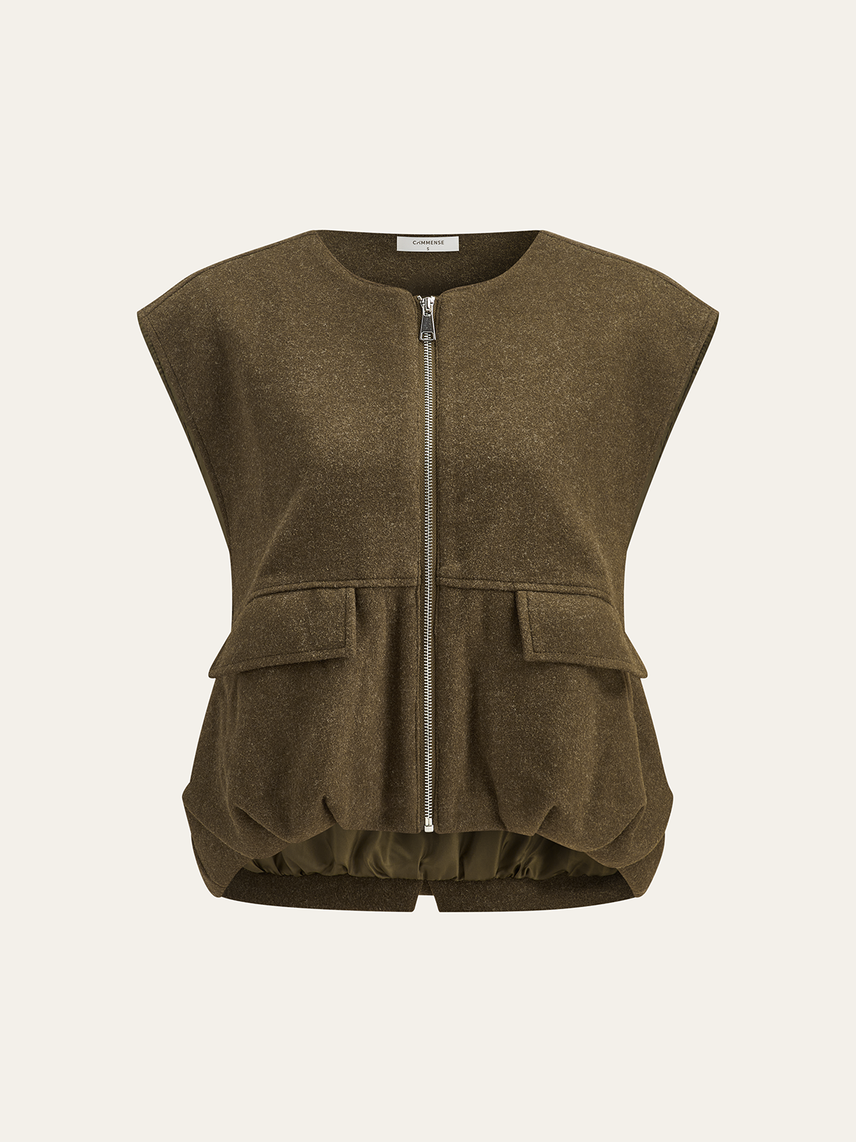 Fermuarlı Çıtçıtlı Kolsuz Yelek Haki Ekose Desenli