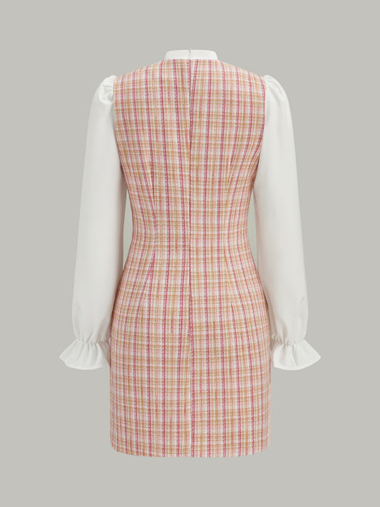 Yay Göğüslü Panel Detaylı Mini Elbise