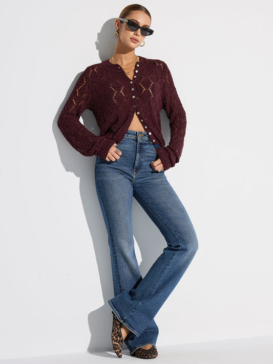 Yarım İnce Şeffaf Düz Desenli Hırka