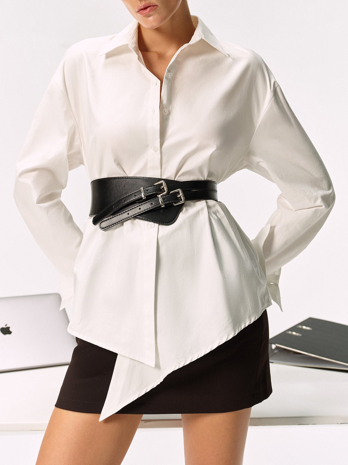 Geniş PU Deri Çift Tokalı Kemer Şık ve Rahat Stili İçin