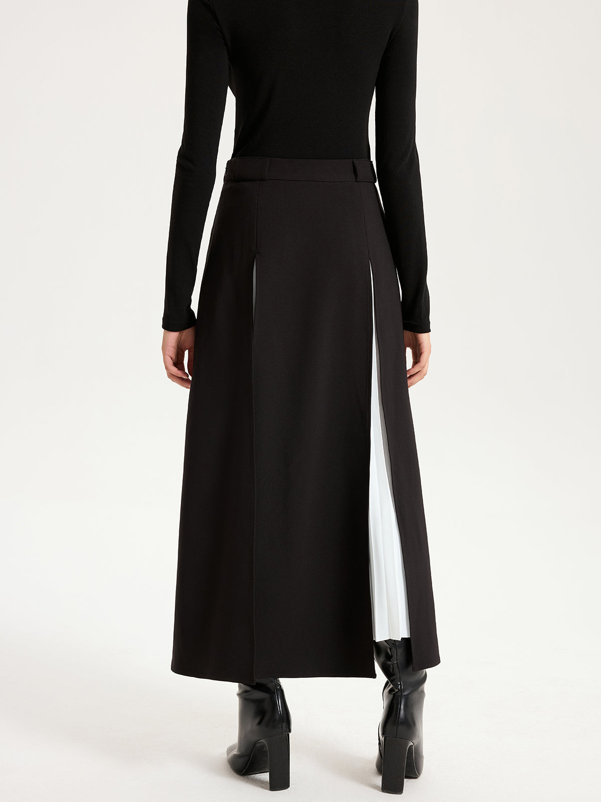 Kontrast Burgu Uzun Etek Siyah Beyaz Maxi