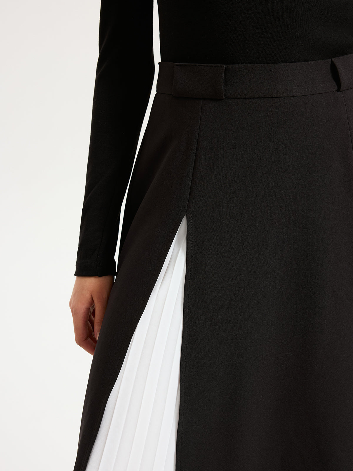 Kontrast Burgu Uzun Etek Siyah Beyaz Maxi