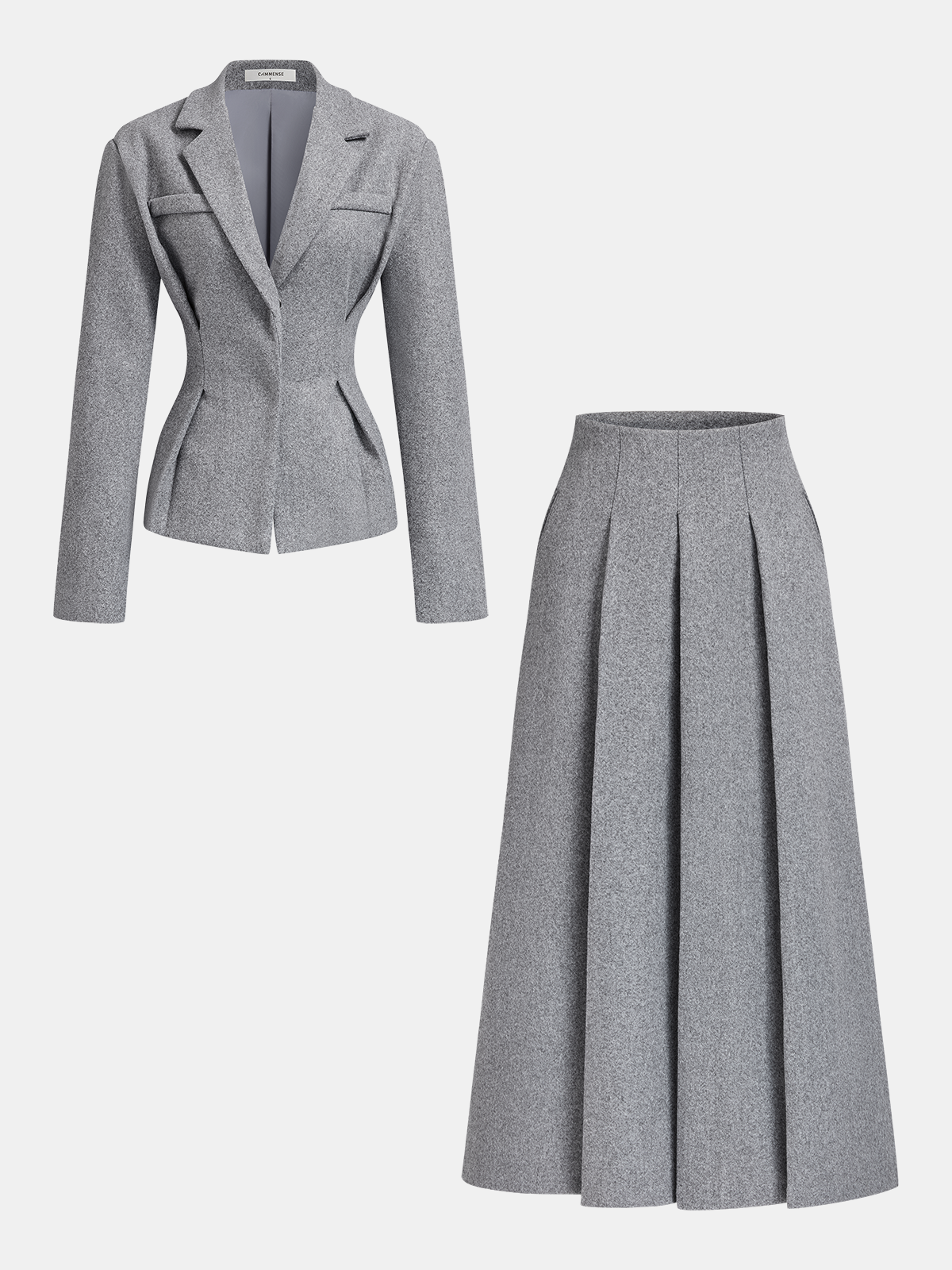 Tweed Blazer Pileli Etek Takımı Gri Regular Fit