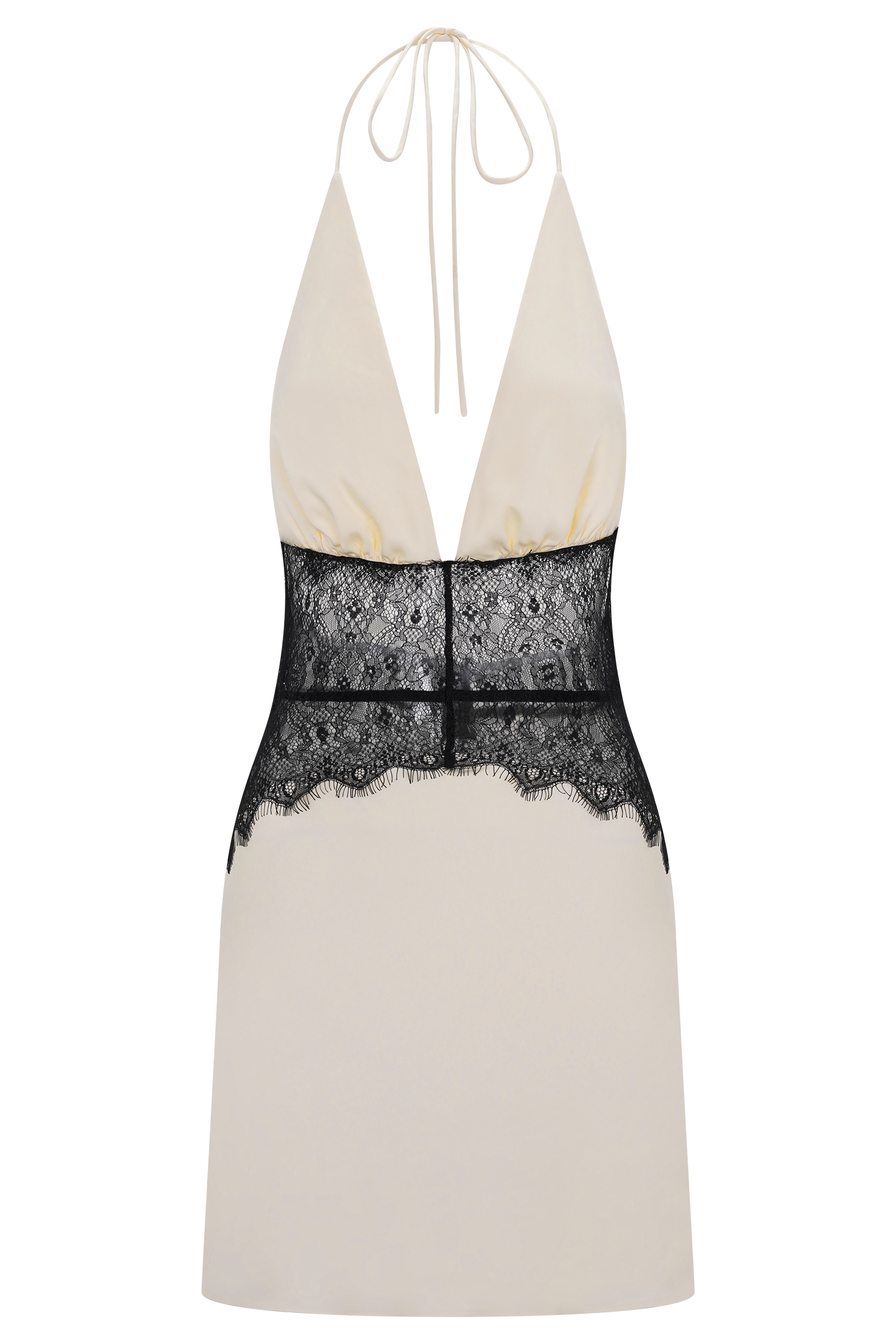 Dinah Siyah Krem Dantelli Saten Mini Elbise