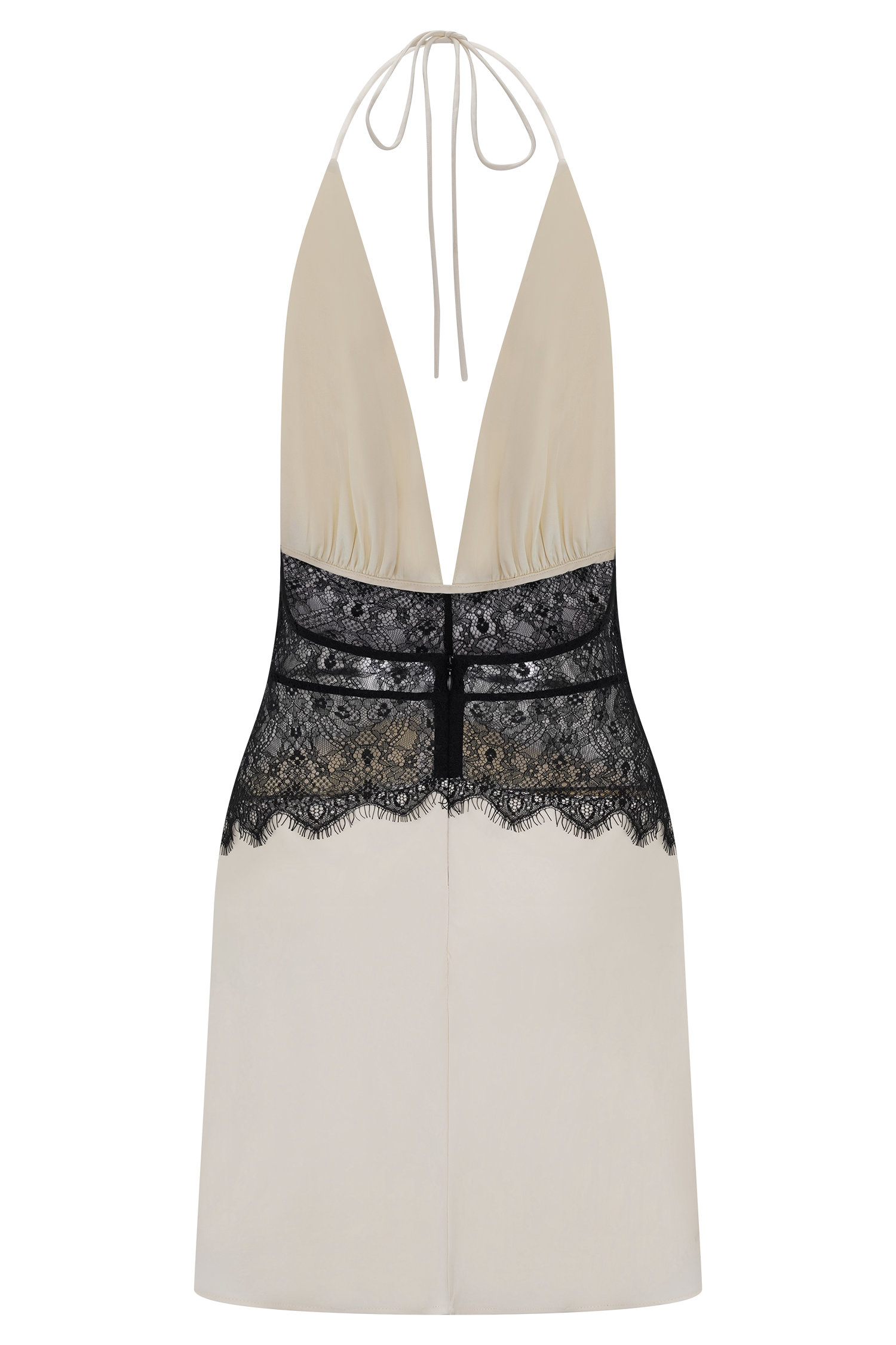 Dinah Siyah Krem Dantelli Saten Mini Elbise