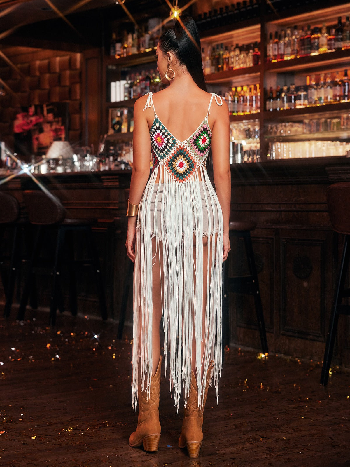 Jyxondra Spagetti Püsküllü Örgü Geçici Elbise