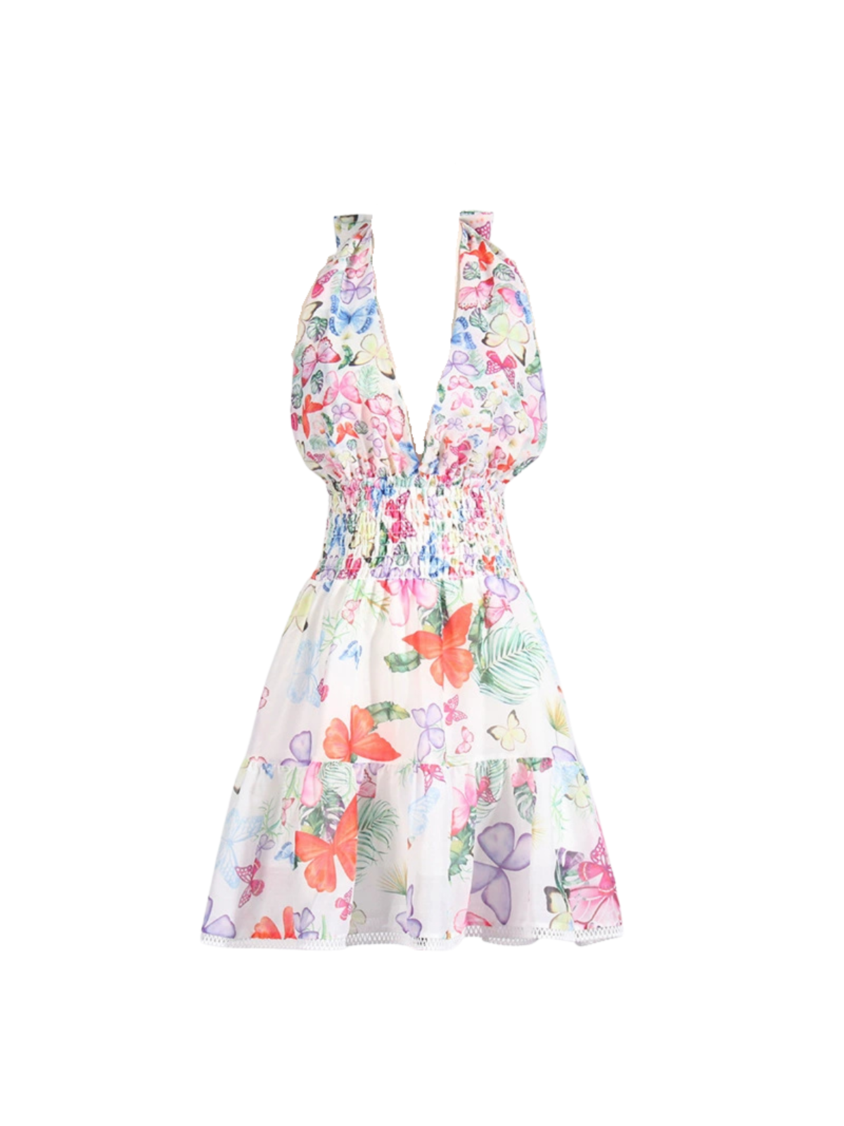 Neenan Halter Yaka Kelebek Desenli Mini Elbise