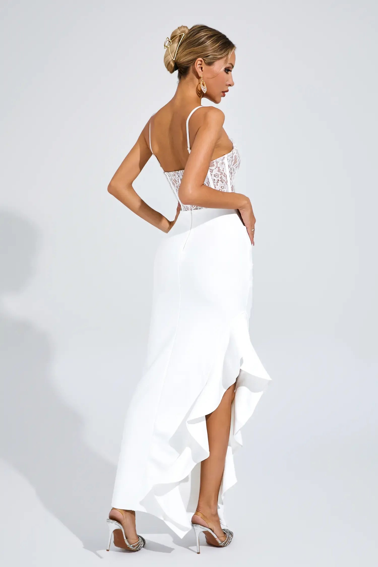Swift Beyaz Yırtmaçlı Bandaj Slip Maxi Elbise