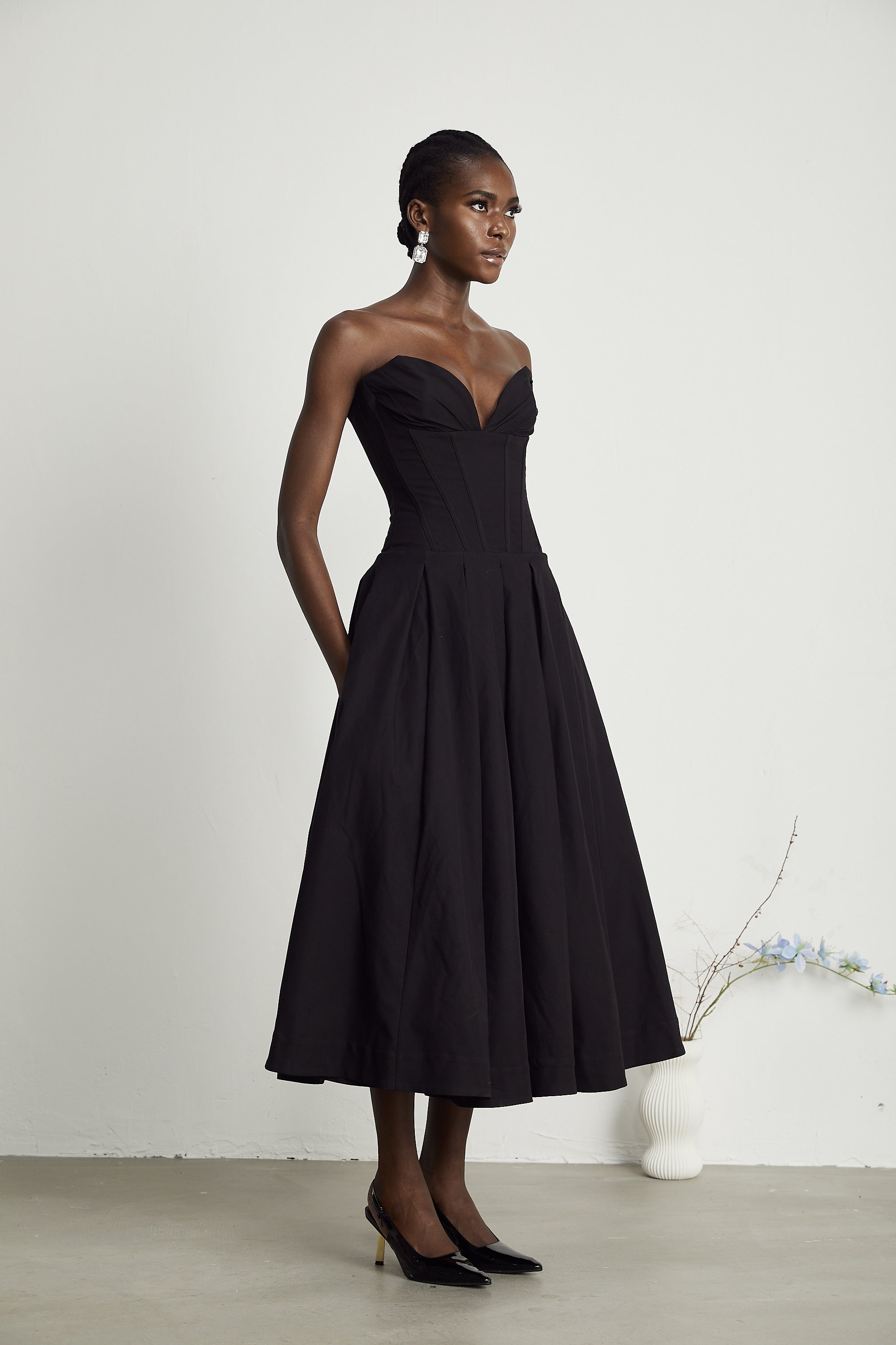 Katherine straplez korse midi elbise