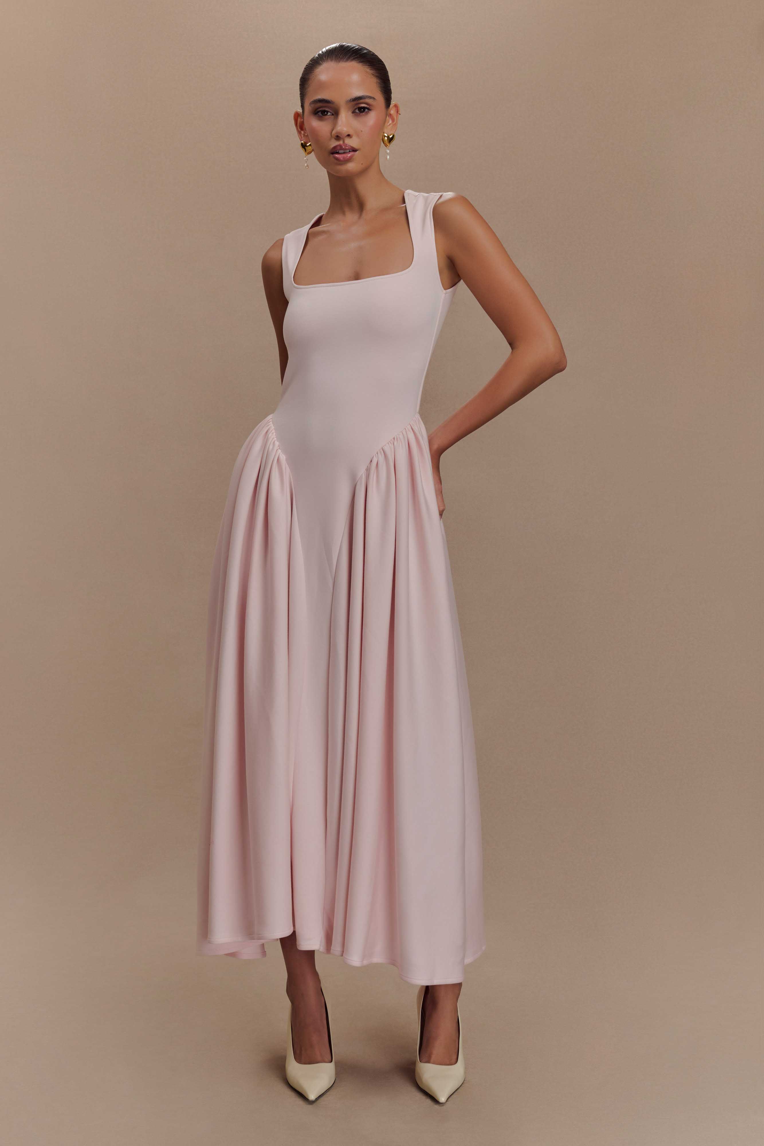 Sharon Scuba Jersey Midi Elbise - Bale Pembesi
