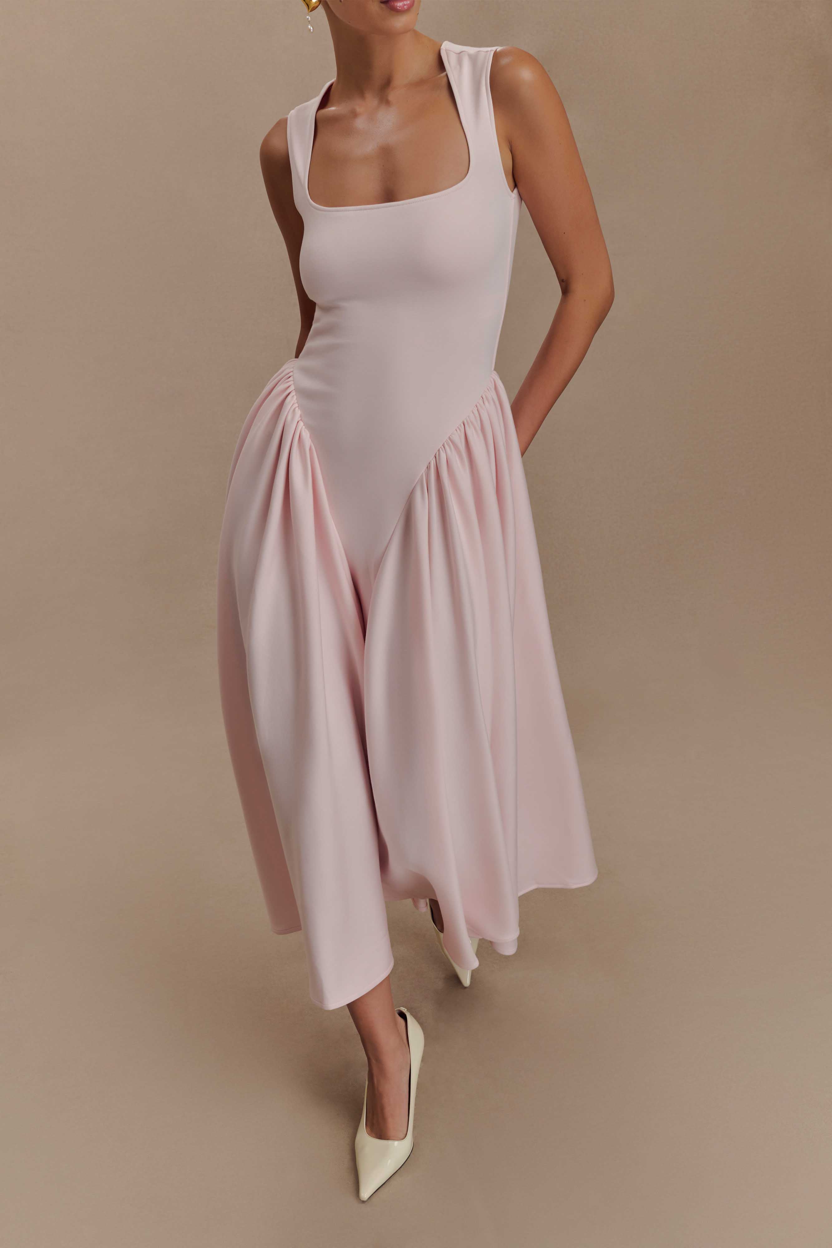 Sharon Scuba Jersey Midi Elbise - Bale Pembesi