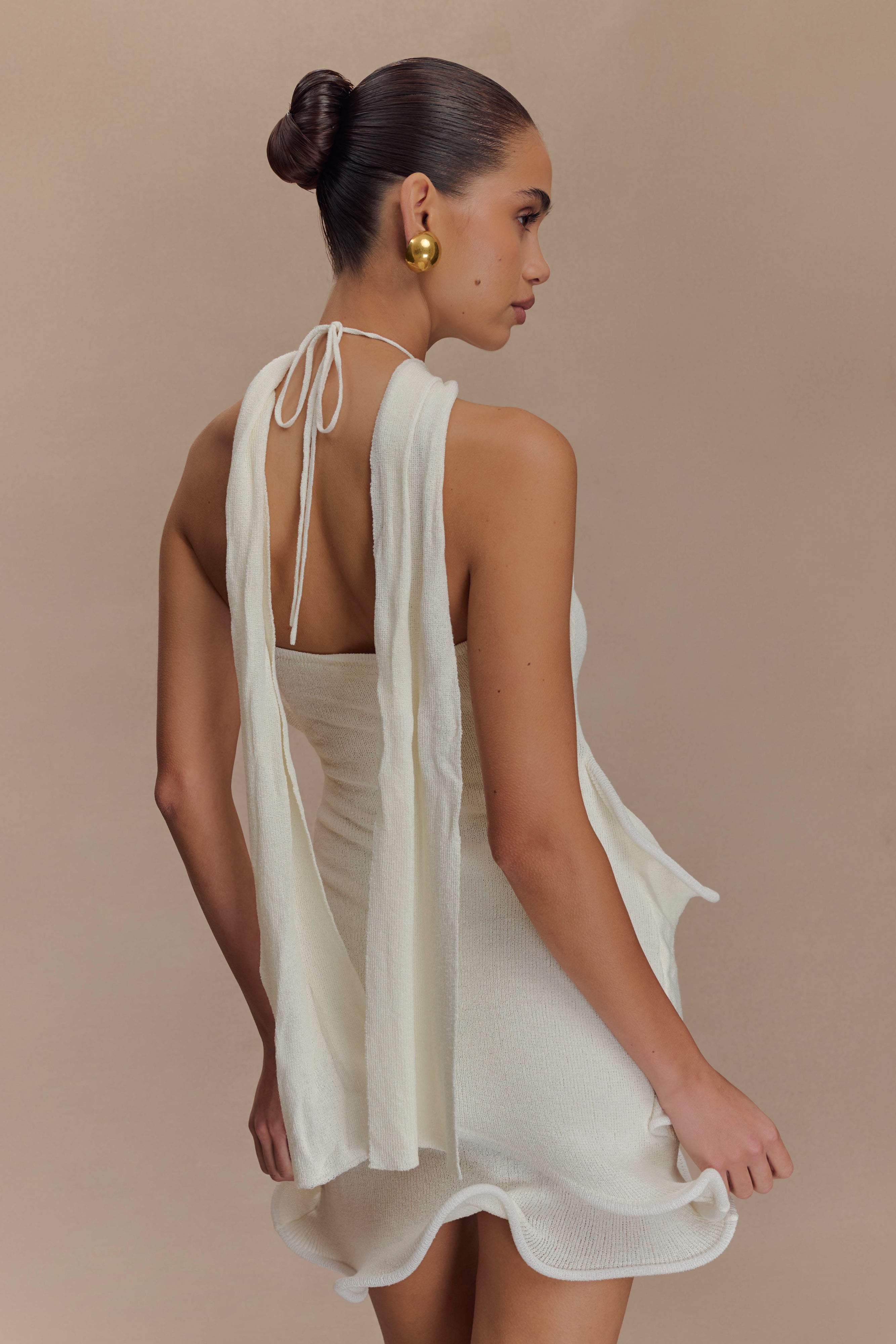 Caprice Beyaz Halter Yaka Triko Mini Elbise