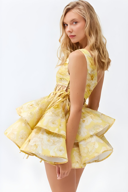 Daphne | Çiçekli Tek Omuz Mini Elbise