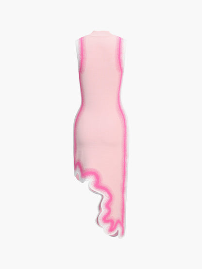 Düzensiz Dalgalı Kenar Örme Kolsuz Uzun Elbise