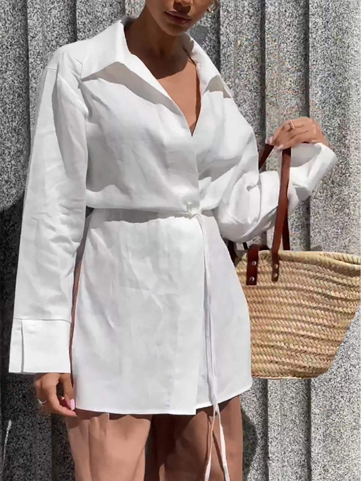 Pamuk Keten Uzun Kollu Bağlamalı Bluz Beyaz Gömlek Yaka