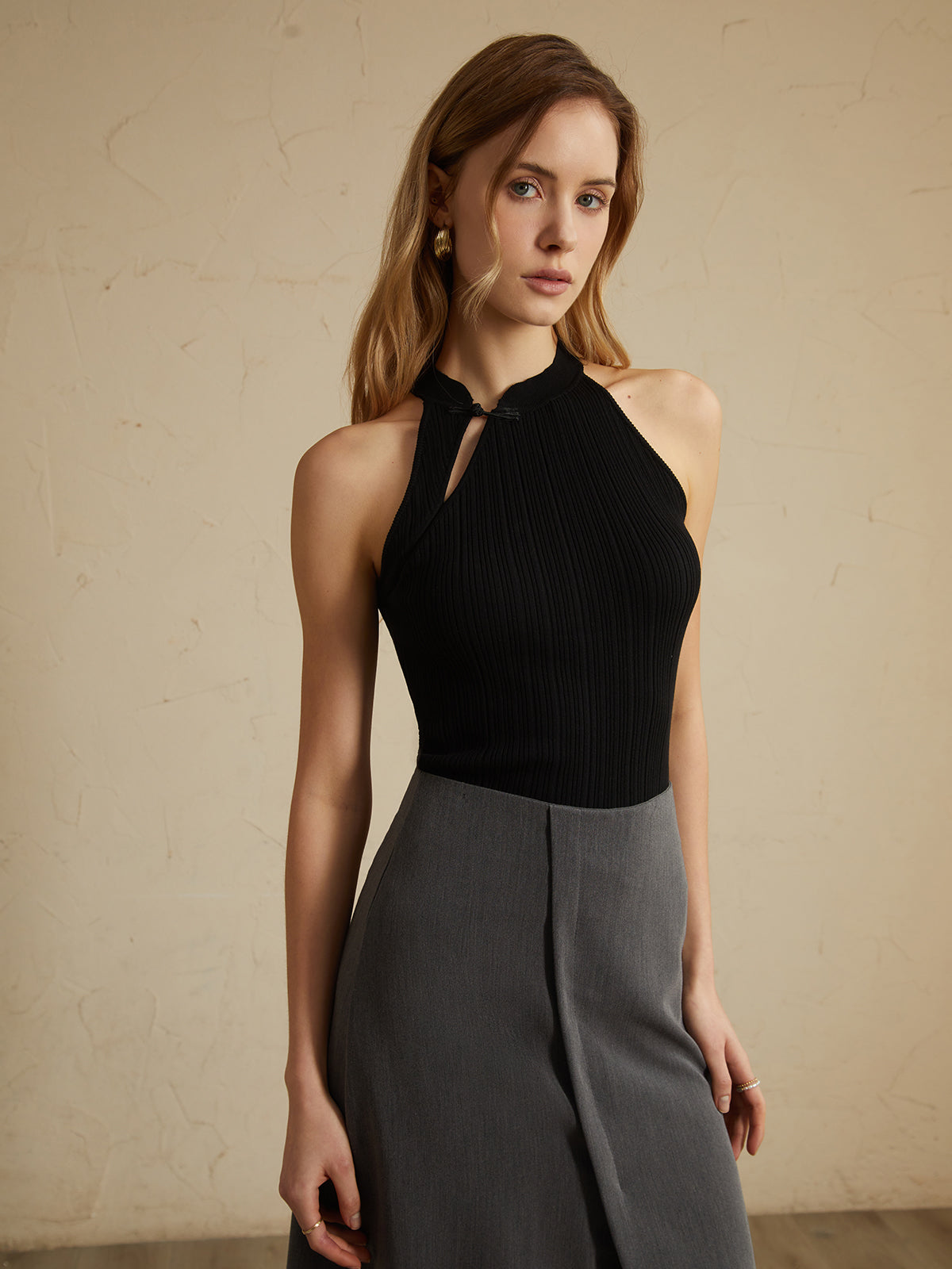 Vintage Düğmeli Kazak Yelek Siyah Slim Fit