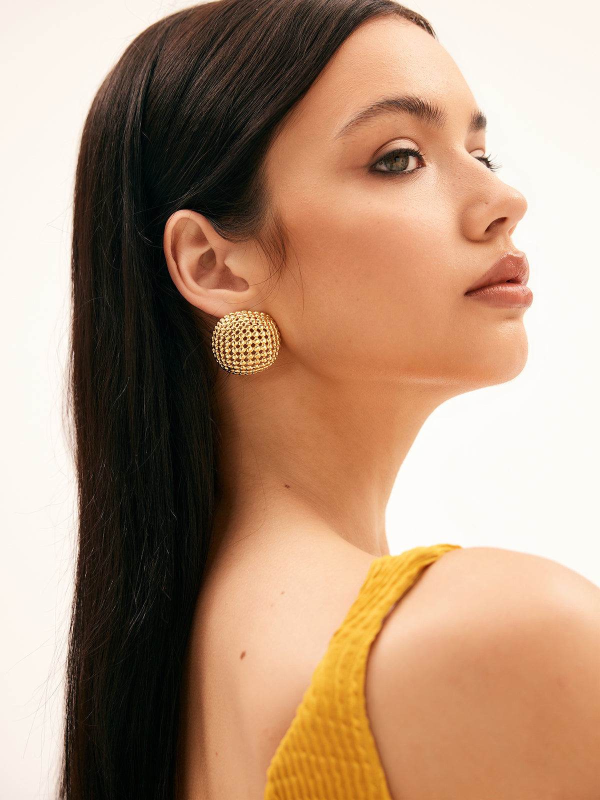 Bakır Kare Izgara Küpe Altın Rengi Geometrik Desen