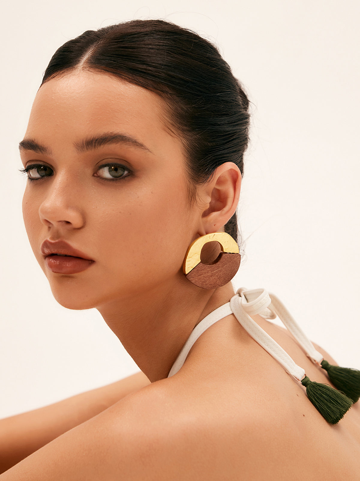 Ahşap Alaşım Sallantılı Küpe Altın Geometrik Desen