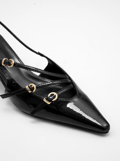 Kare Burun Stiletto Topuk Tokalı Ayakkabılar