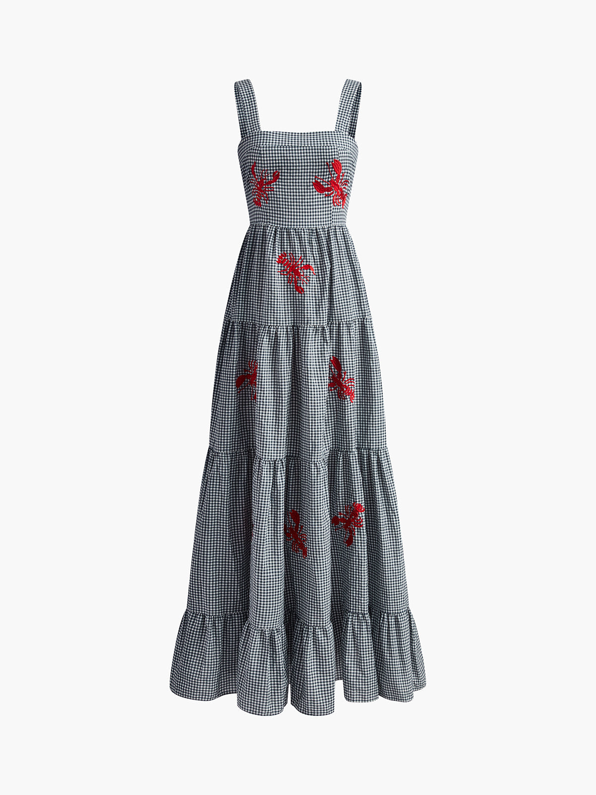 Nakışlı Fermuarlı Kolsuz Kare Yaka Maxi Elbise Siyah