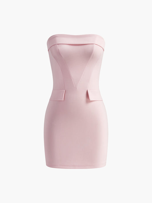 Straplez Solid Abiye Elbise