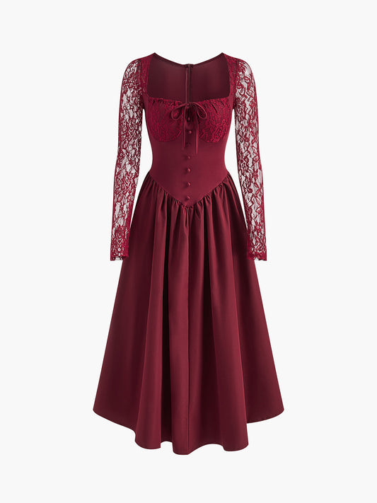 Pileli Dantel Kollu Uzun Abiye Elbise