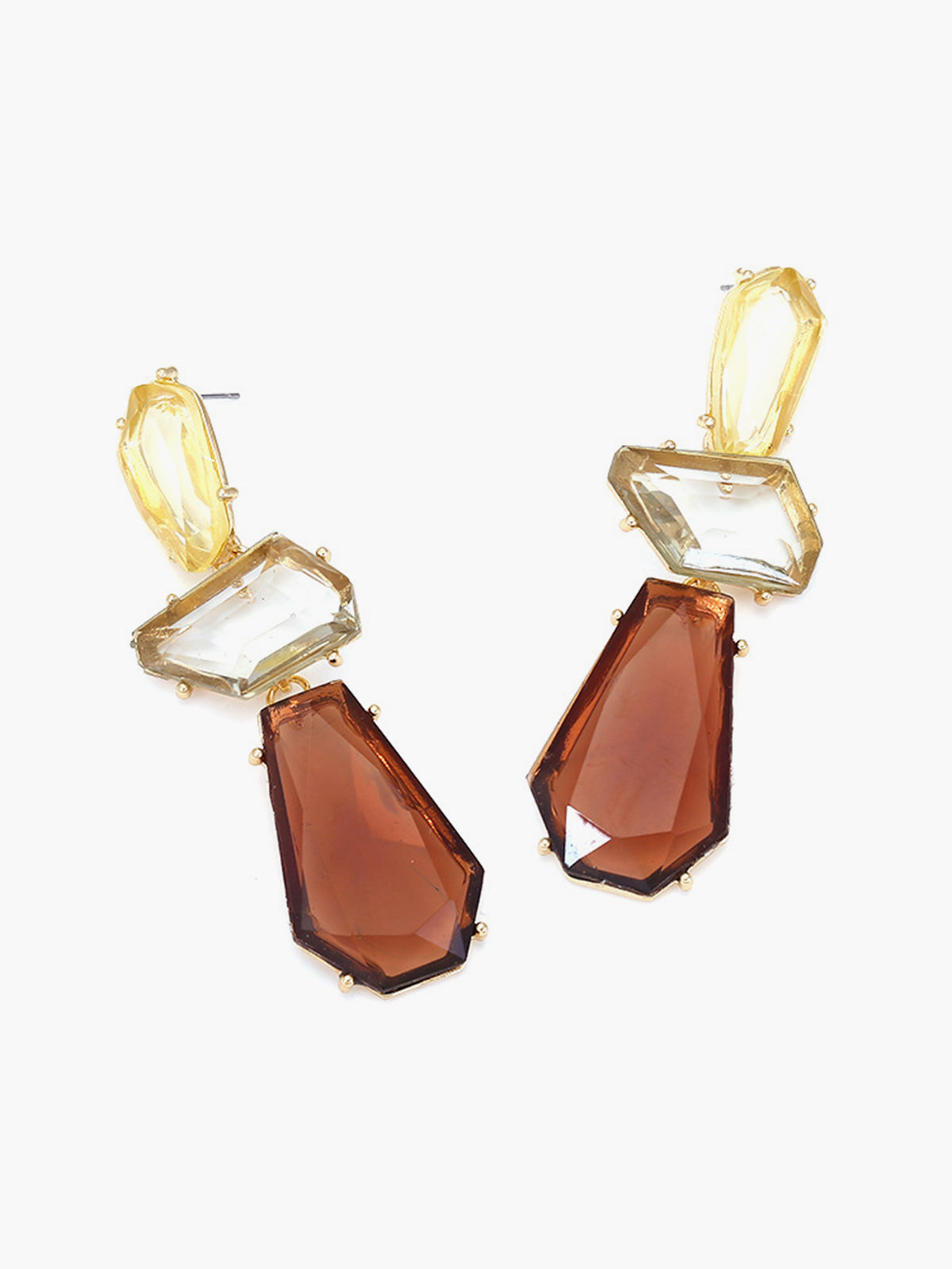Vintage Geometrik Damla Küpeler Altın Kahverengi