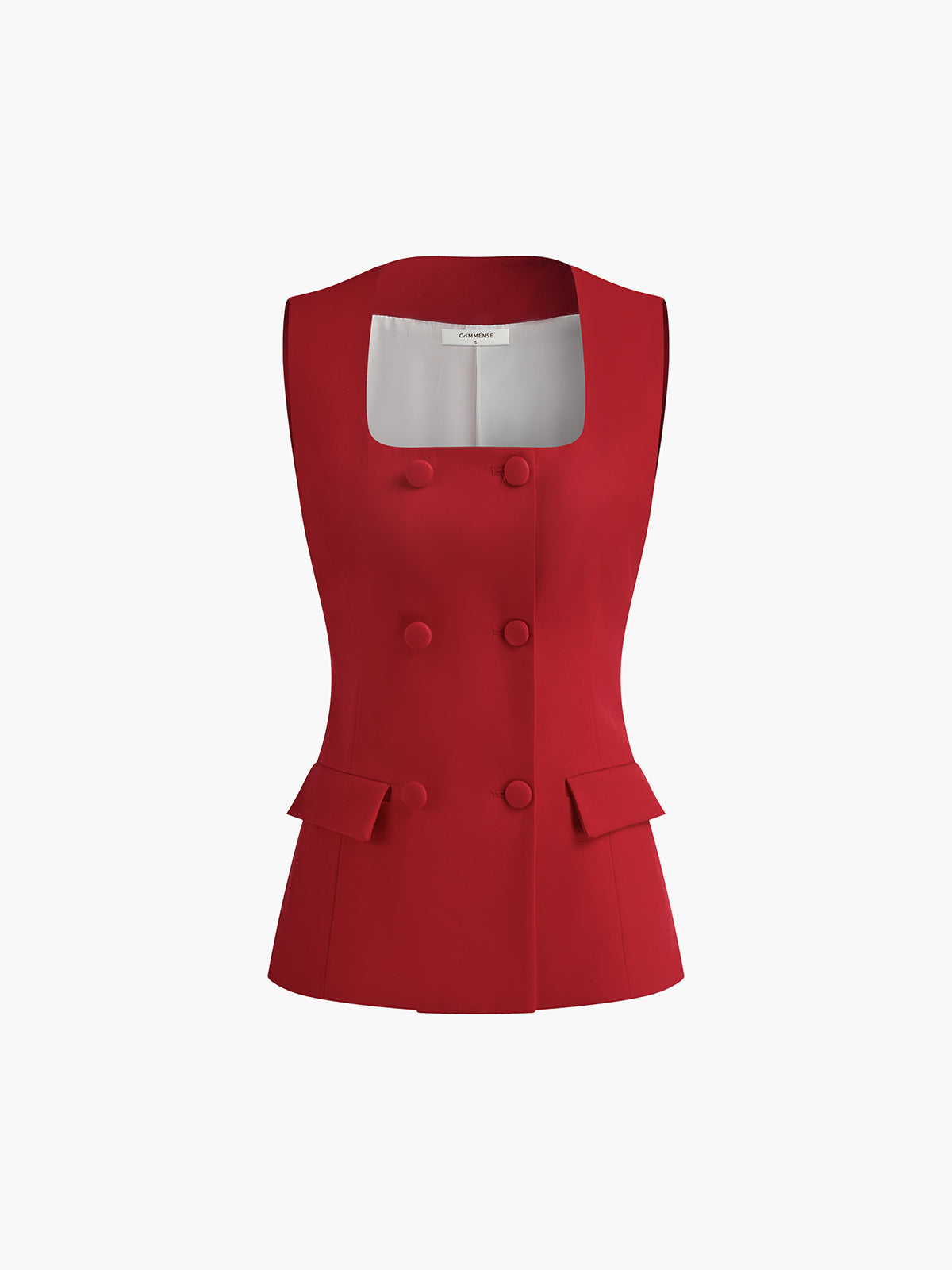 Kare Yaka Düğmeli Yelek Kırmızı Zarif