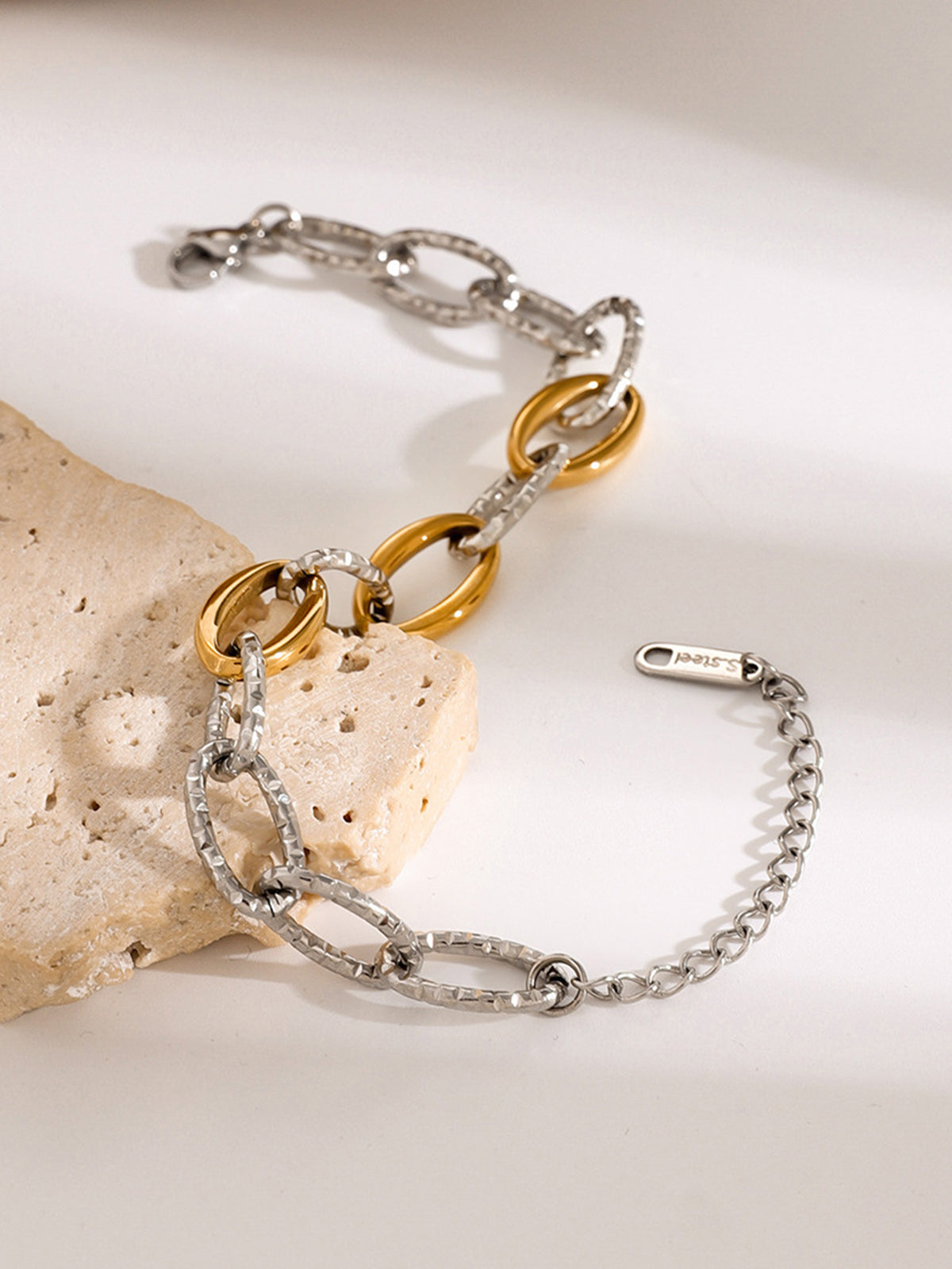 Altın Gümüş Link Bileklik Titanyum Çelik