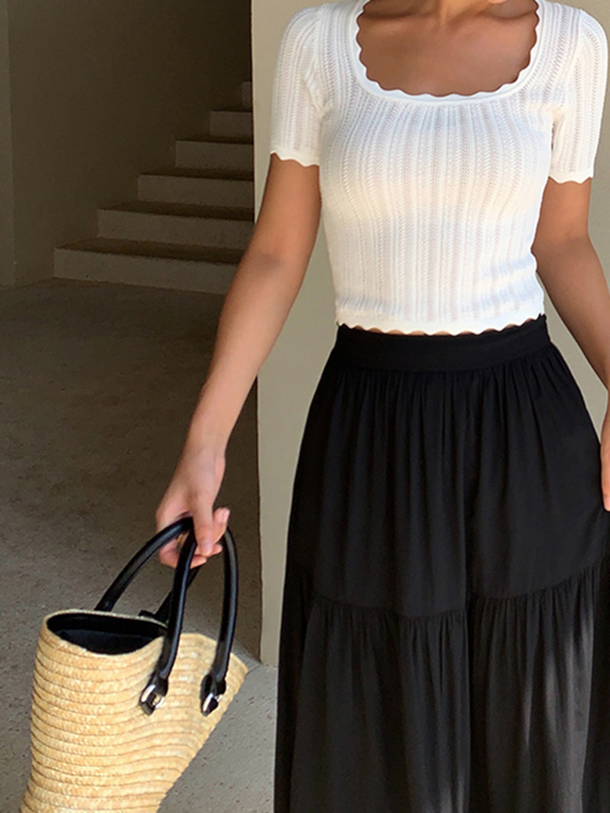 Hasır Çanta Doğal Saman Örgü Haki Renk