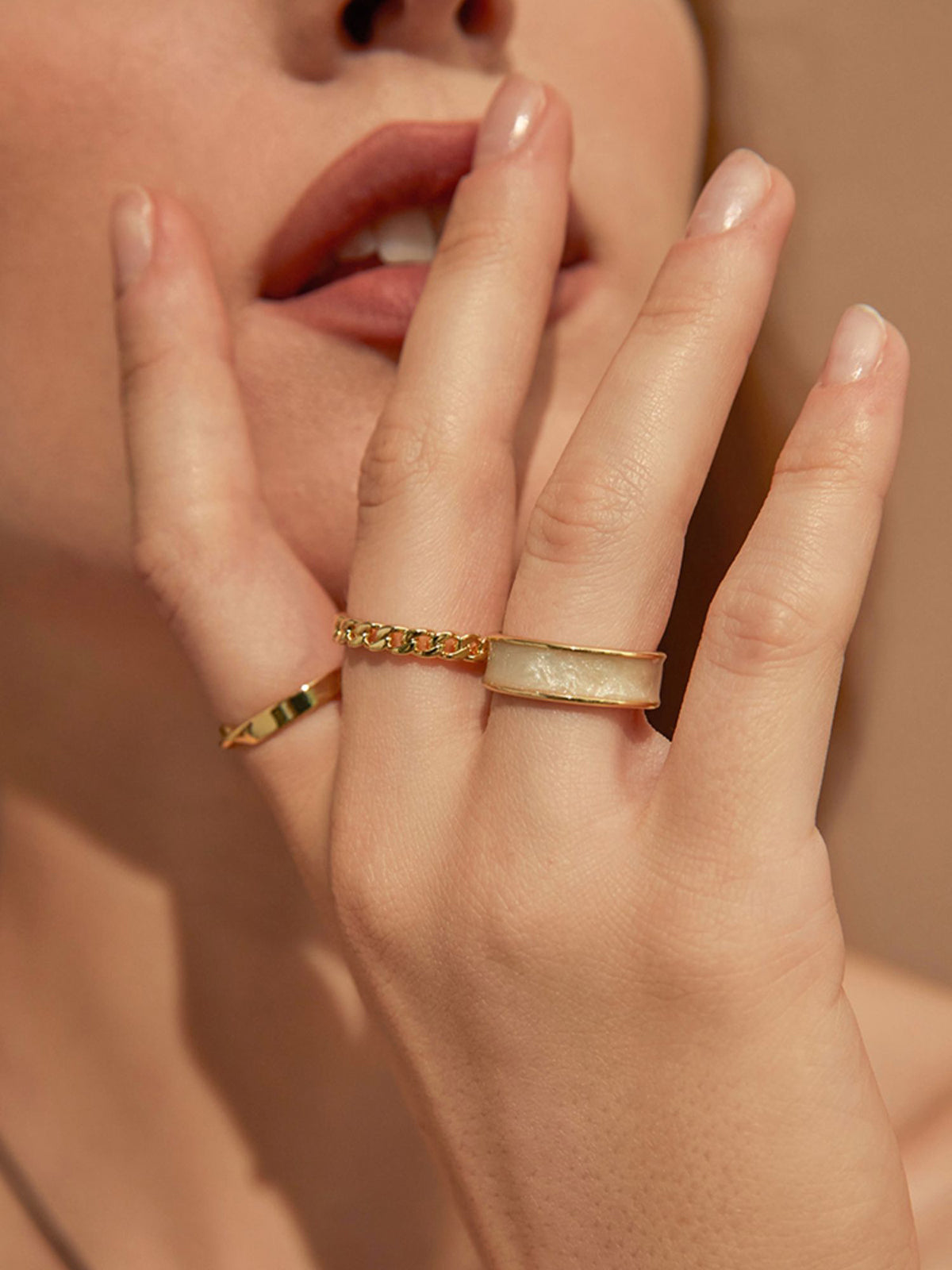 3 Adet Yuvarlak Lüks Yüzük Altın Rengi Bakır